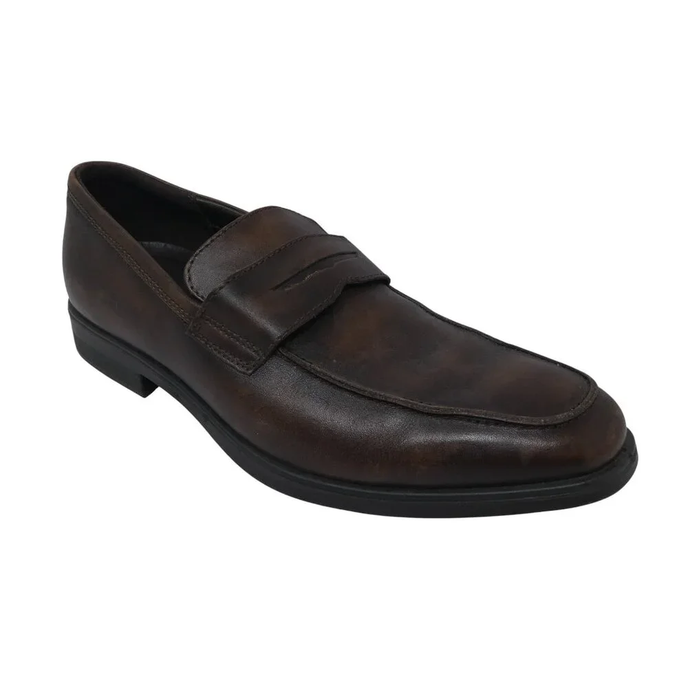 Ecco Melbourne Brown Leather‎ Penny Loafers Mens10